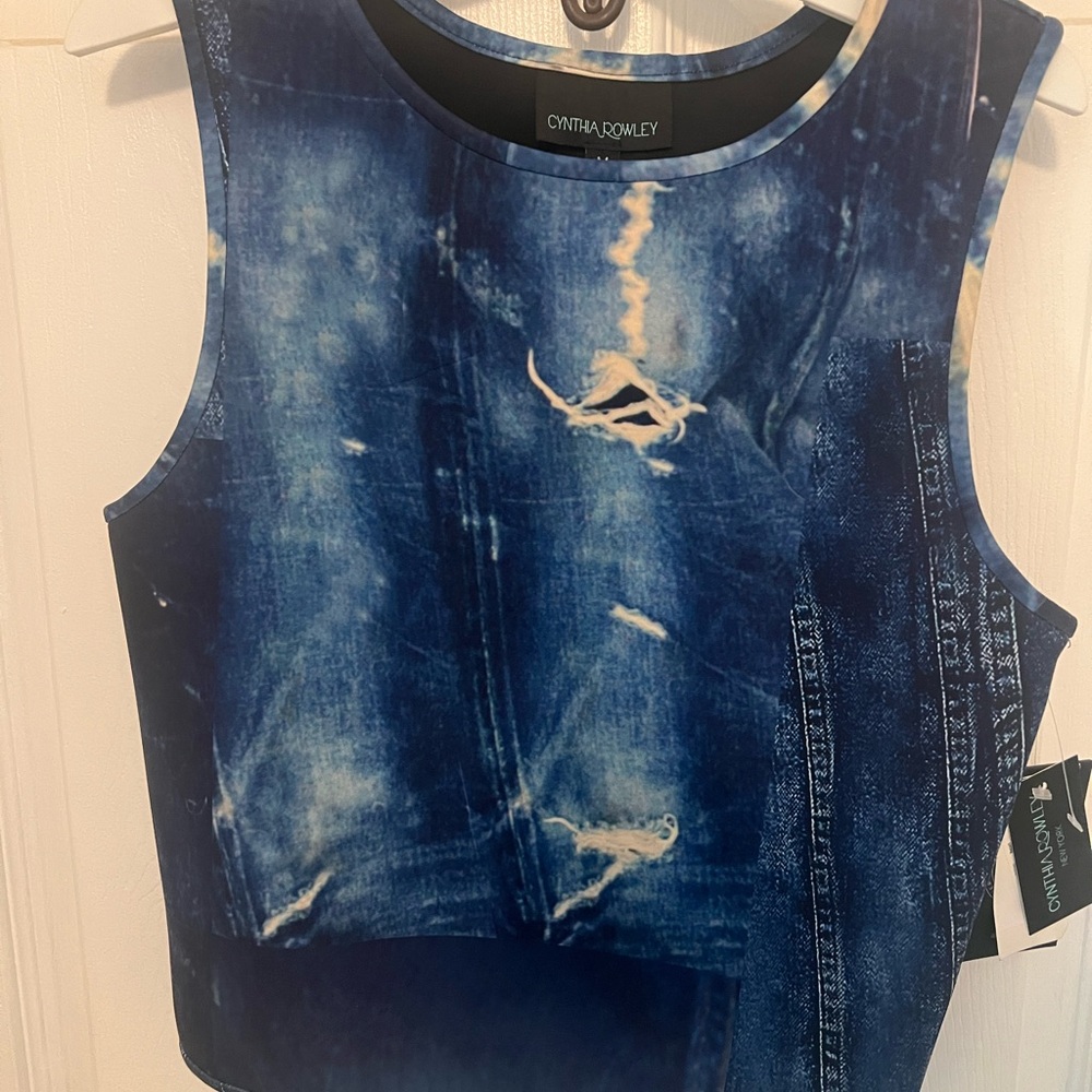 NWT Cynthia Rowley Blue and White Tie-Dye Top